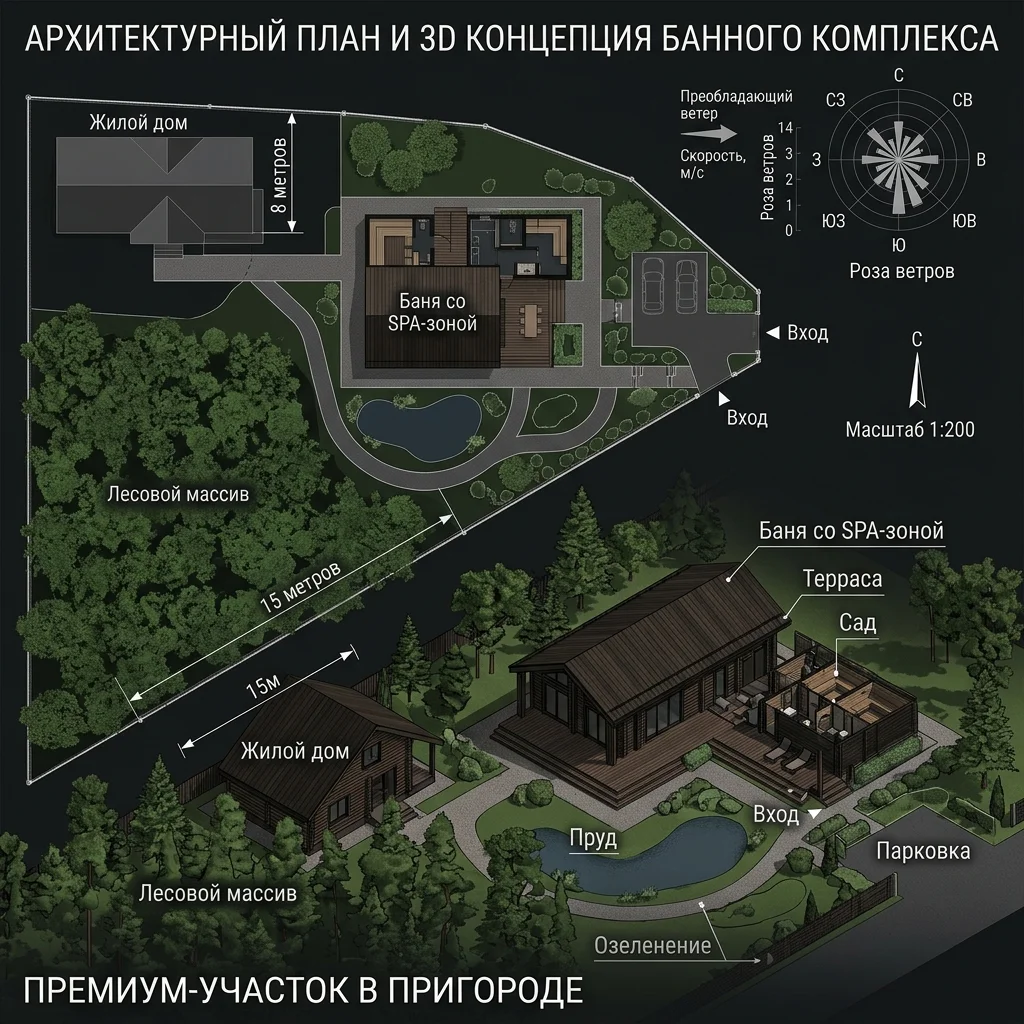 Генеральный план и противопожарные разрывы SPA-комплекса Бани Алтая